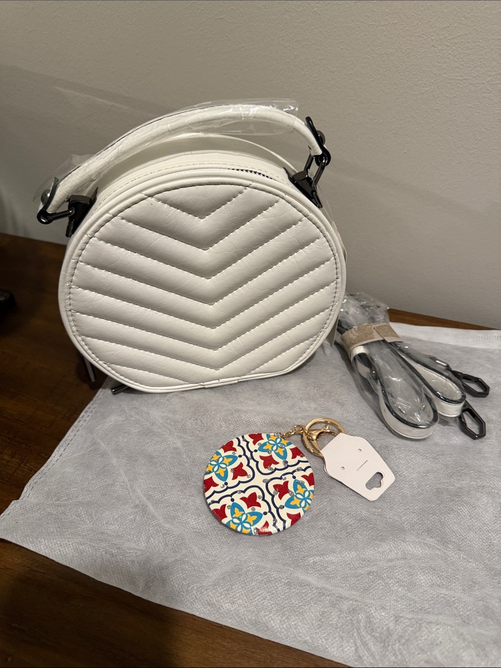 White Quilted Round Crossbody Bag - Women